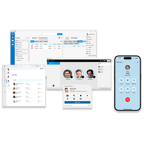 Screenshots of OpenScape Business on multiple devices