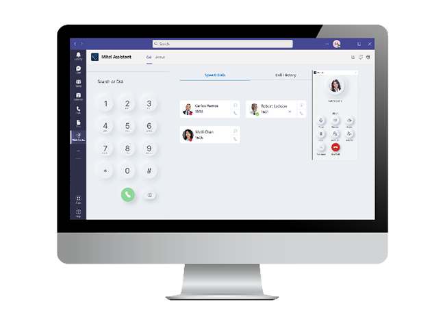 MS Teams and Mitel Assistant on a monitor